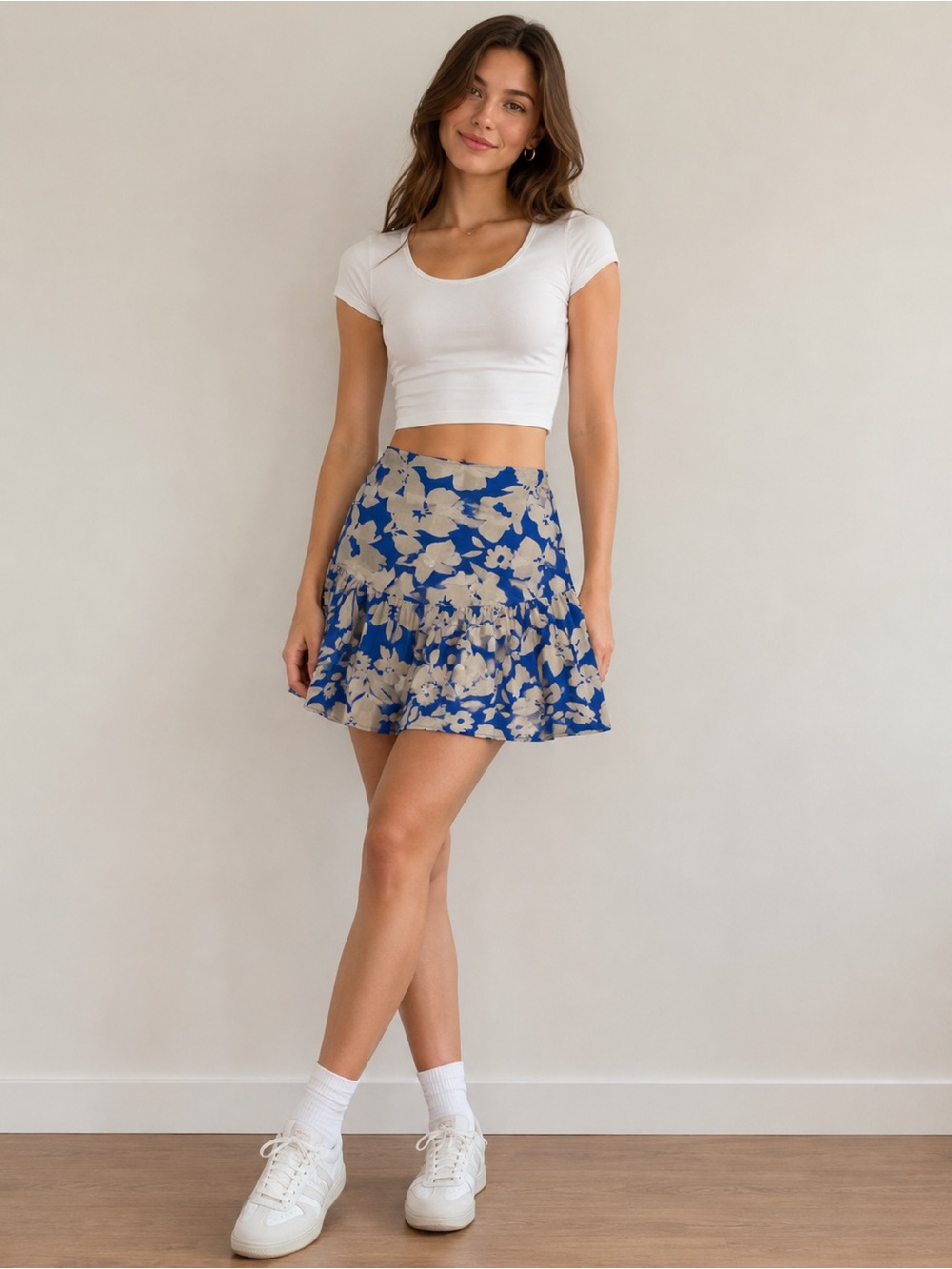 Gianni Bini Royal Blue and White Floral Tiered Skirt100%Rayon